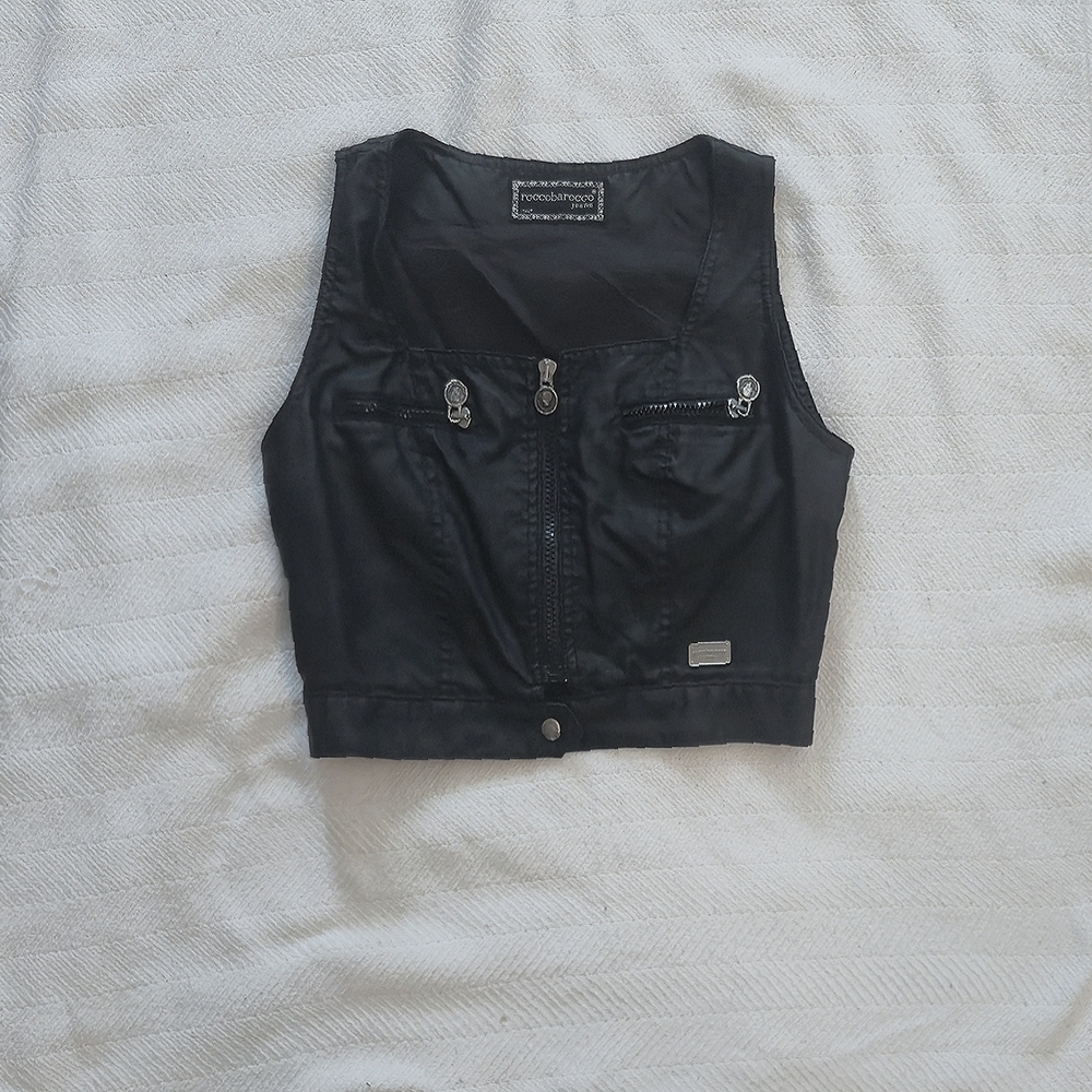 Black Cropped Vest with Zipper Details